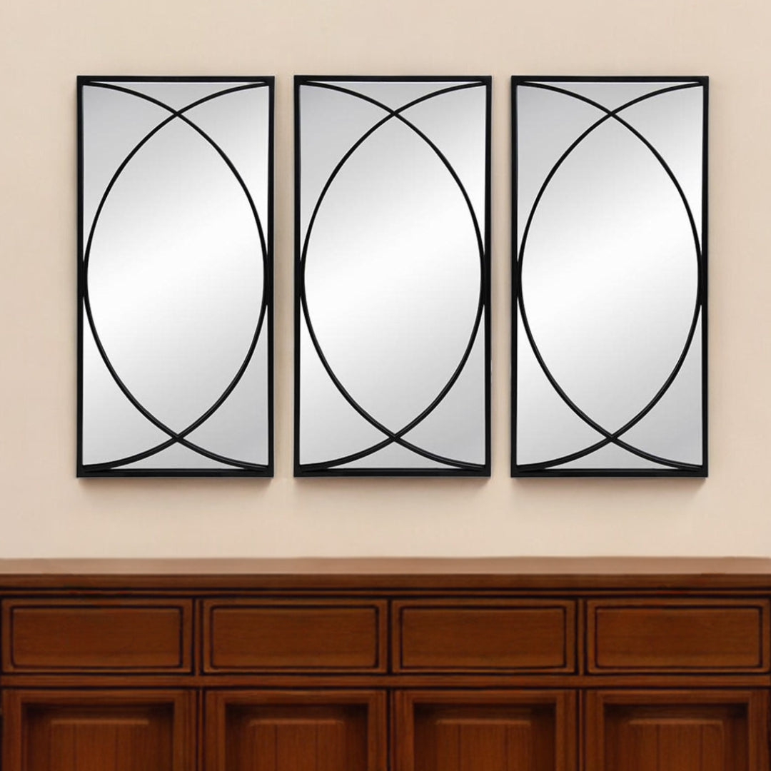 Set of Three Black Iron Framed Accent Mirror