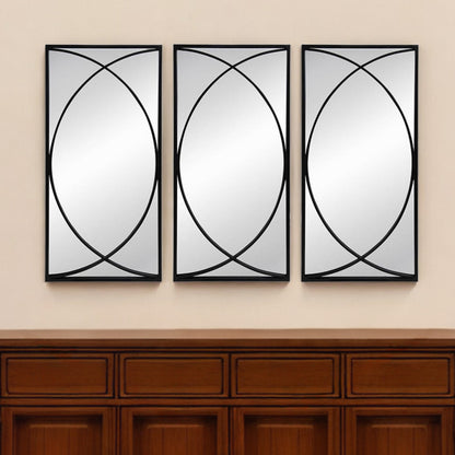 Set of Three Black Iron Framed Accent Mirror