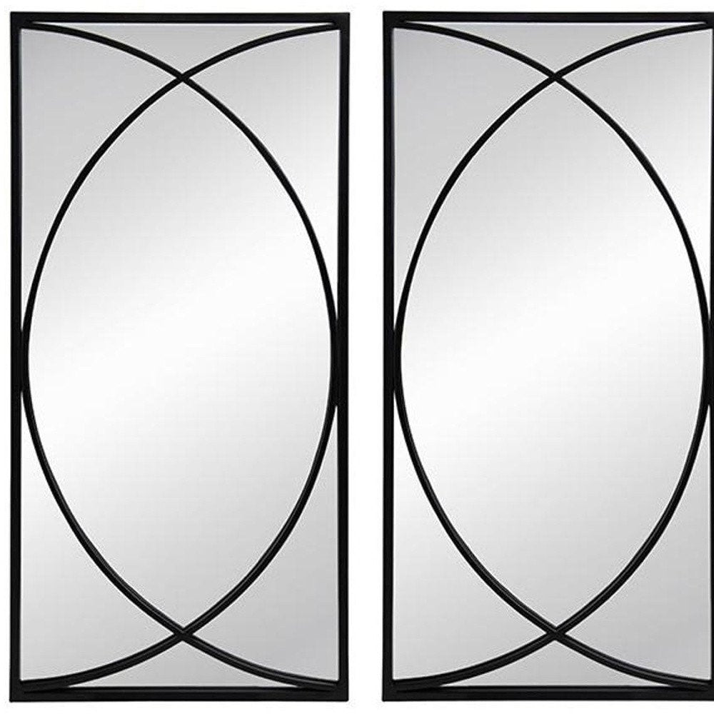 Set of Three Black Iron Framed Accent Mirror