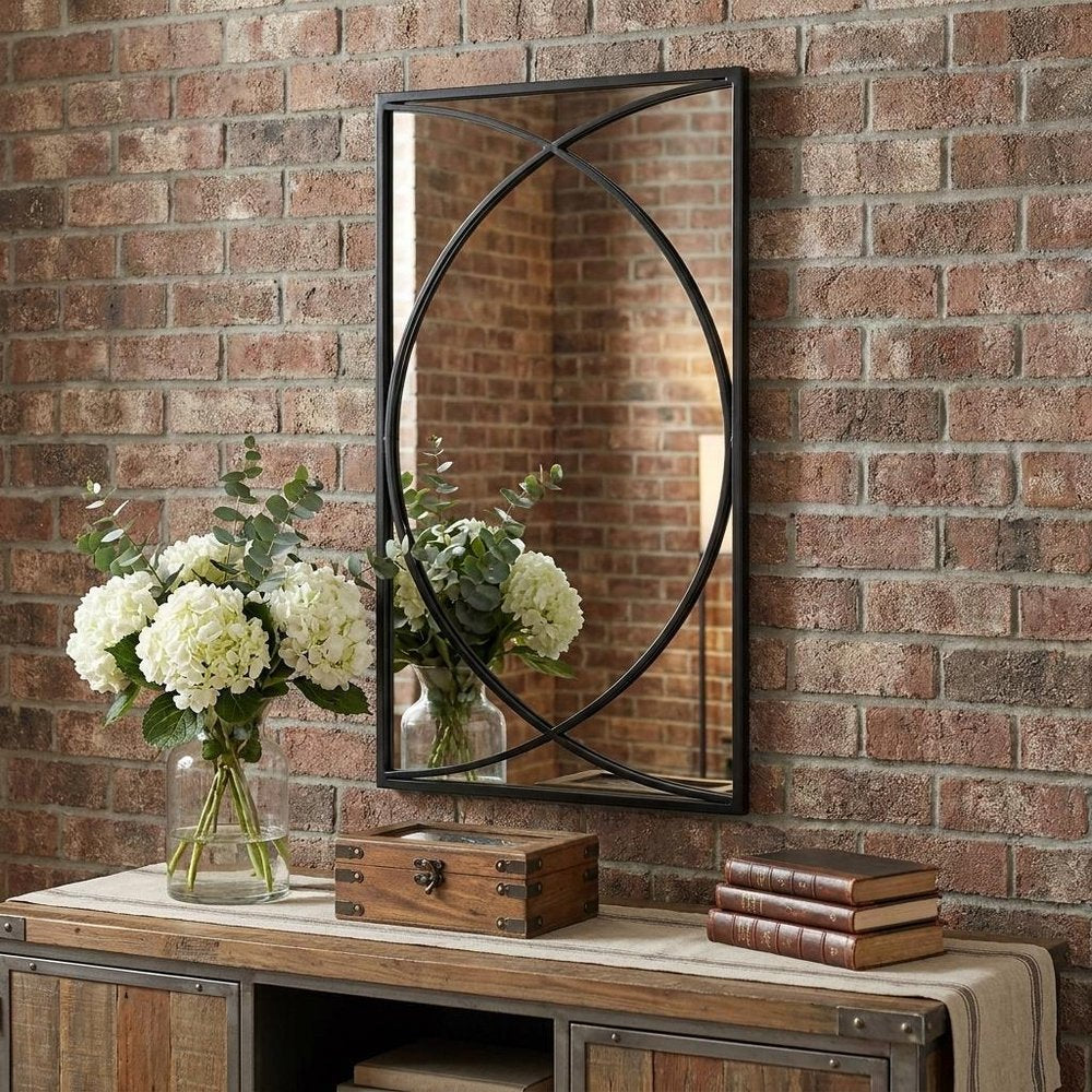 Set of Three Black Iron Framed Accent Mirror