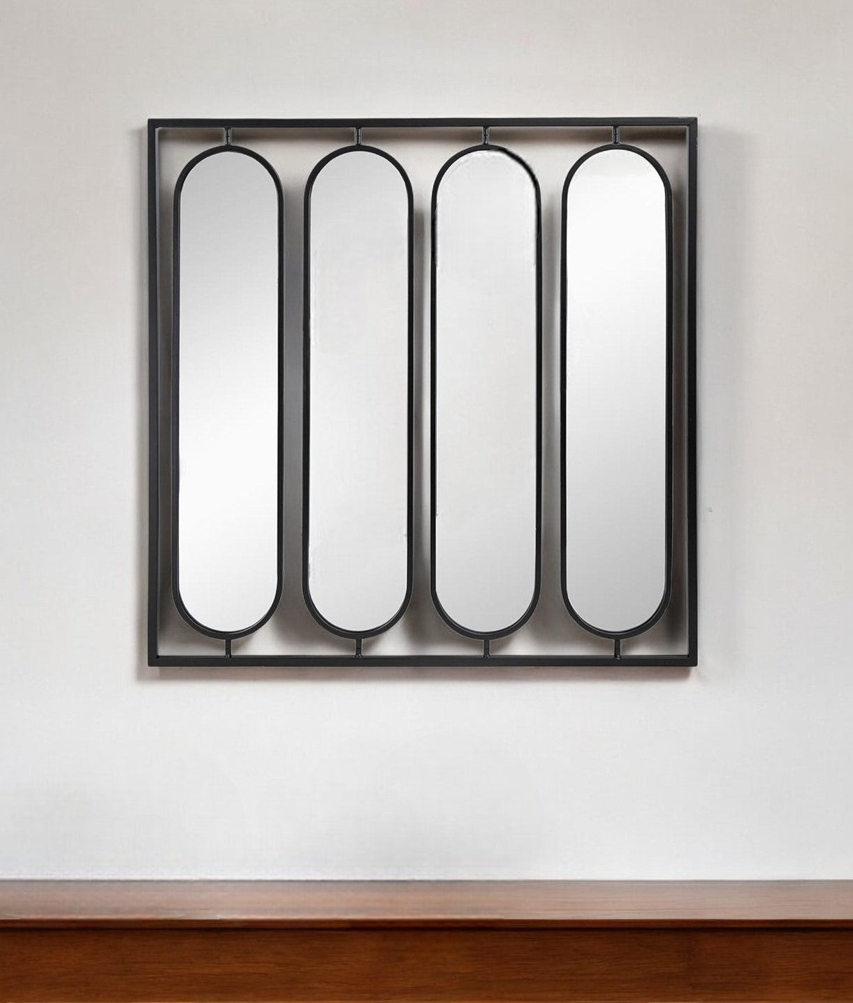 36" Black Square Iron Framed Accent Mirror