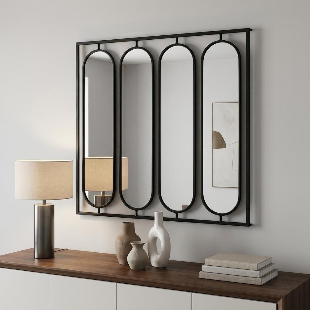 36" Black Square Iron Framed Accent Mirror