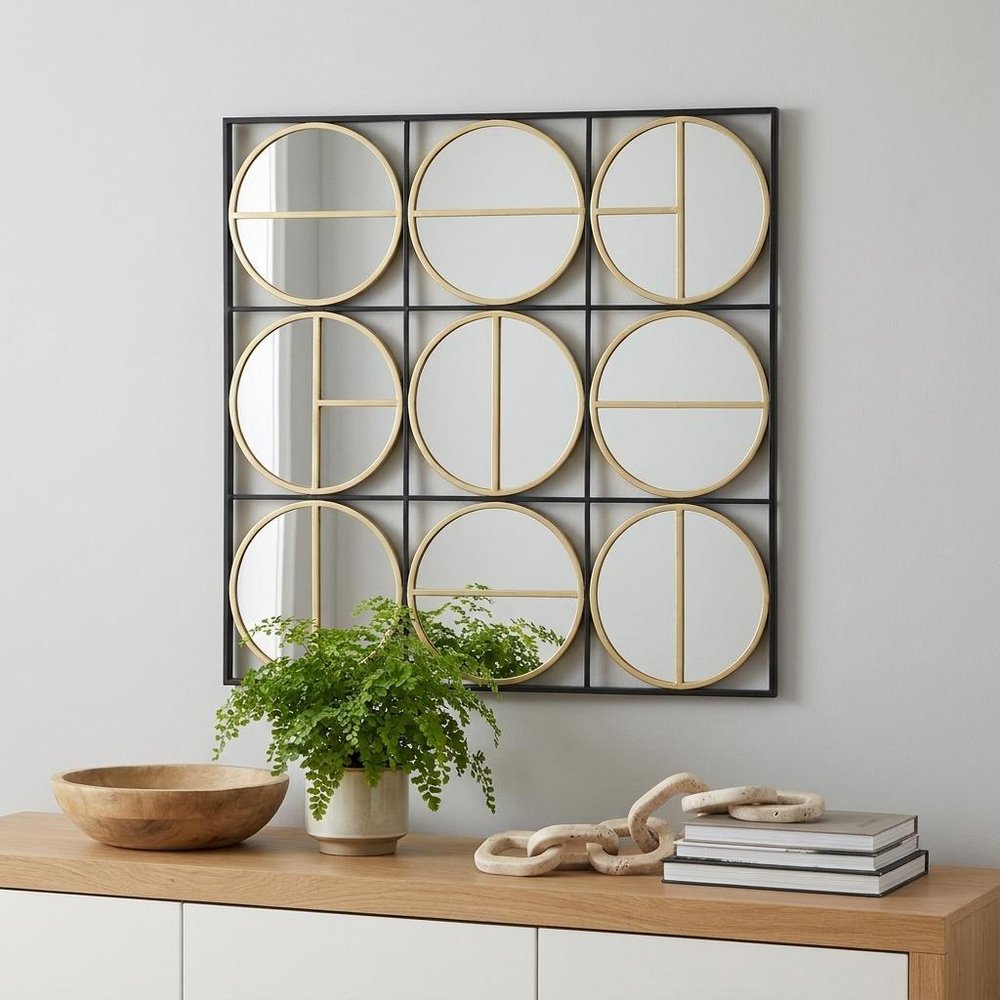 36" Black and Gold Square Iron Framed Accent Mirror
