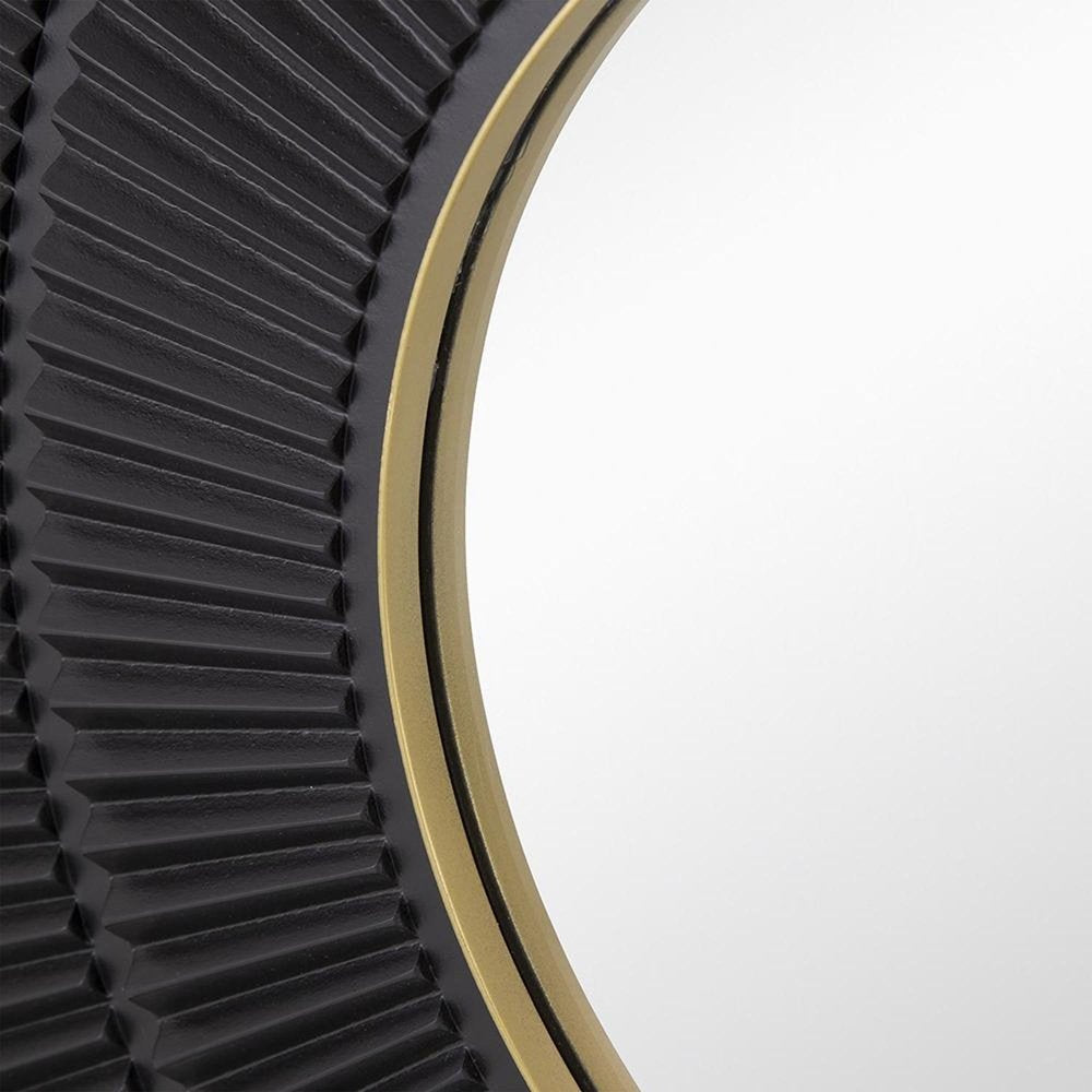32" Black And Gold Round Wood And Metal Framed Accent Mirror