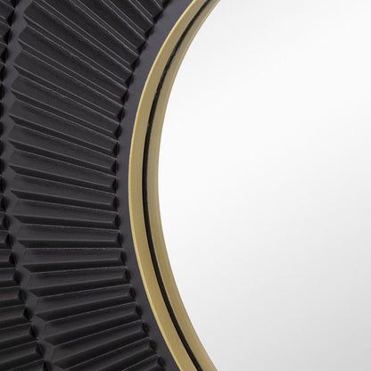 32" Black And Gold Round Wood And Metal Framed Accent Mirror