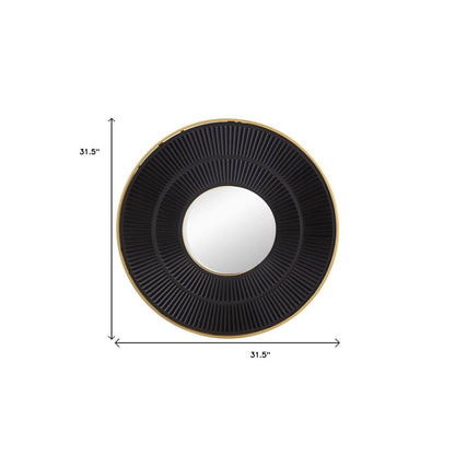 32" Black And Gold Round Wood And Metal Framed Accent Mirror