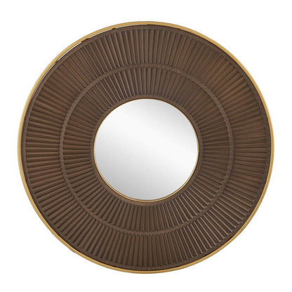 32" Brown and Gold Round Manufactured Wood and Metal Framed Accent Mirror