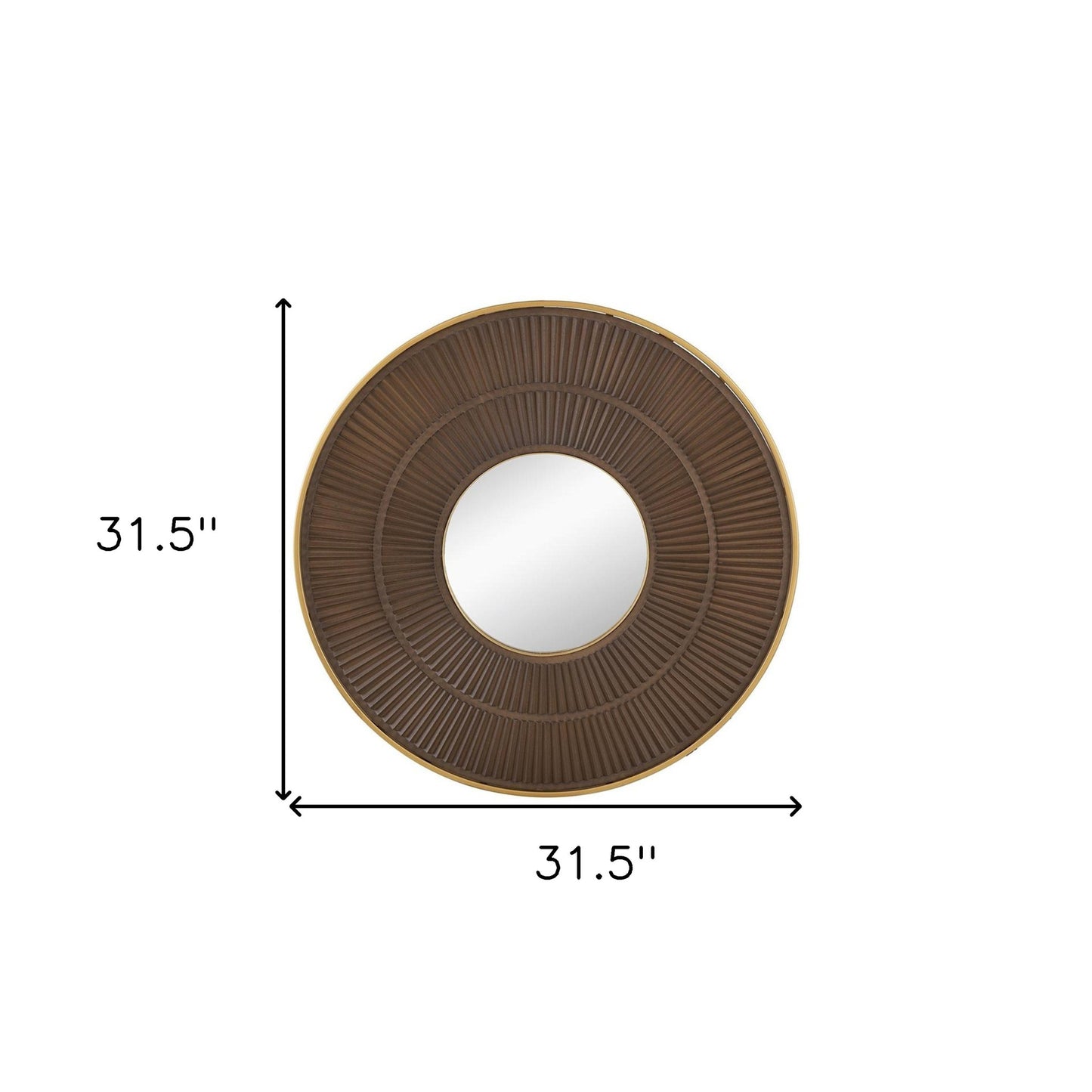 32" Brown and Gold Round Manufactured Wood and Metal Framed Accent Mirror