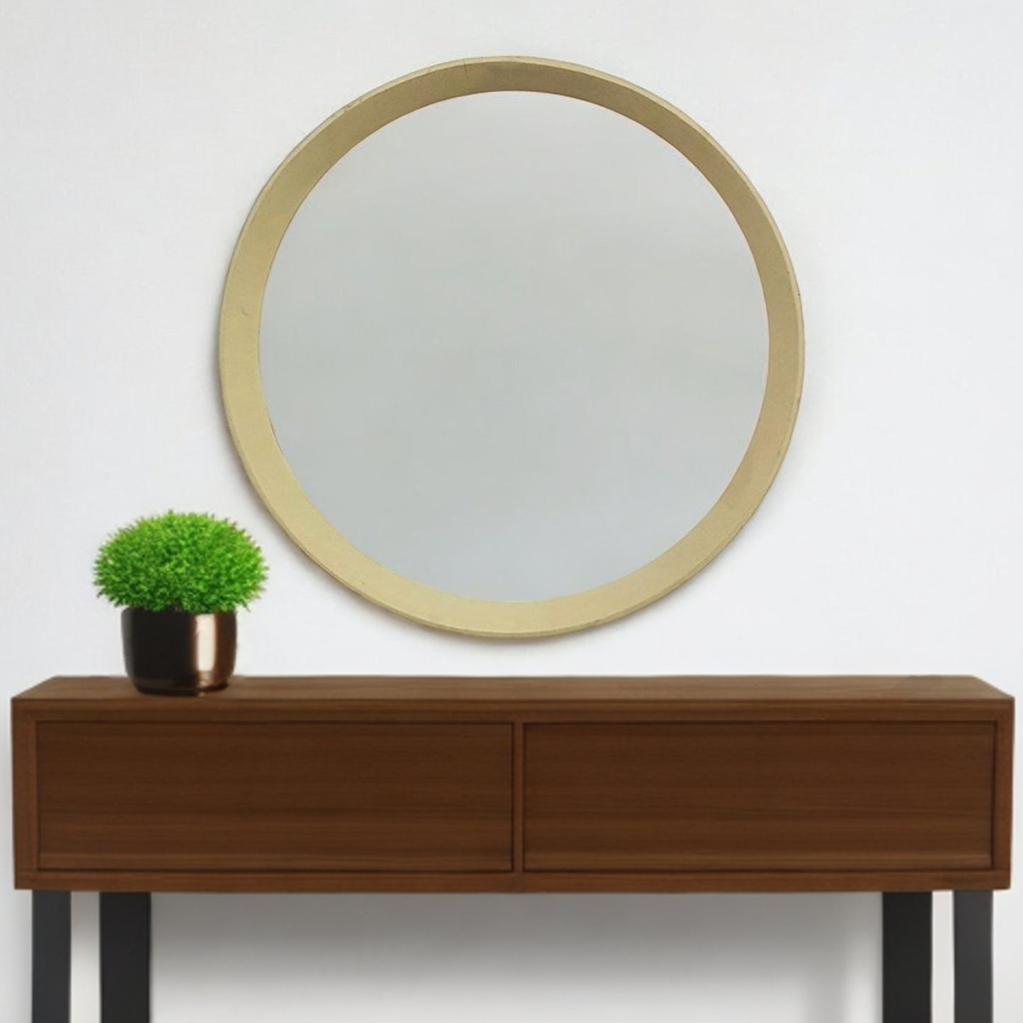 20" Cream Round Wood Framed Accent Mirror