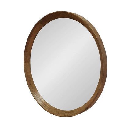 20" Natural Round Wood Framed Accent Mirror