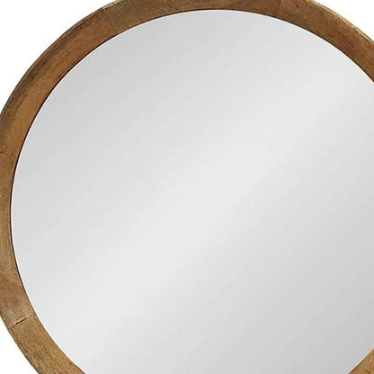 20" Natural Round Wood Framed Accent Mirror