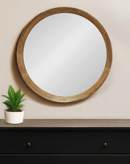 20" Natural Round Wood Framed Accent Mirror