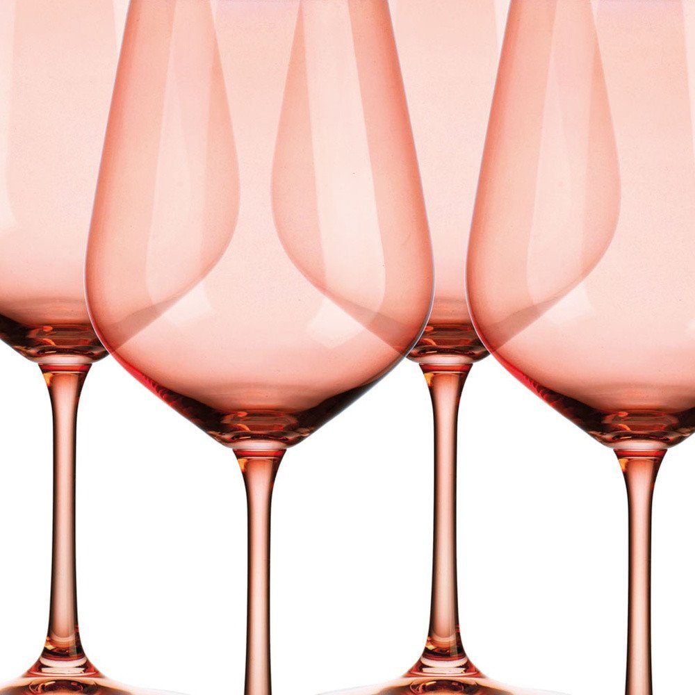 Set of Four Coral Crystal Balloon Bowl Stemmed Red Wine Glass