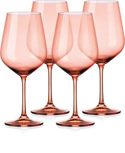 Set of Four Coral Crystal Balloon Bowl Stemmed Red Wine Glass
