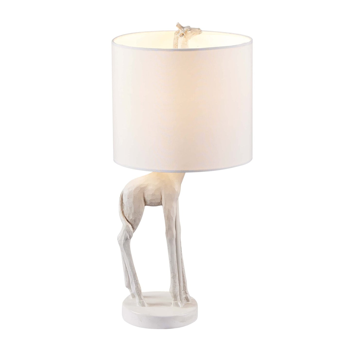 17" White Textured Giraffe Table Lamp With White Drum Shade