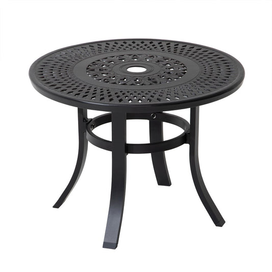 24" Black Rounded Metal Outdoor Bistro Table with Umbrella Hole