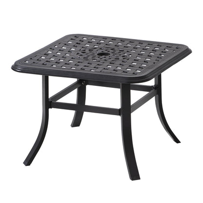24" Black Square Metal Outdoor Bistro Table with Umbrella Hole