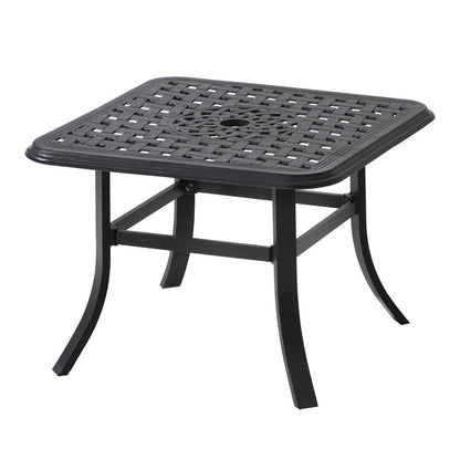 24" Black Square Metal Outdoor Bistro Table with Umbrella Hole