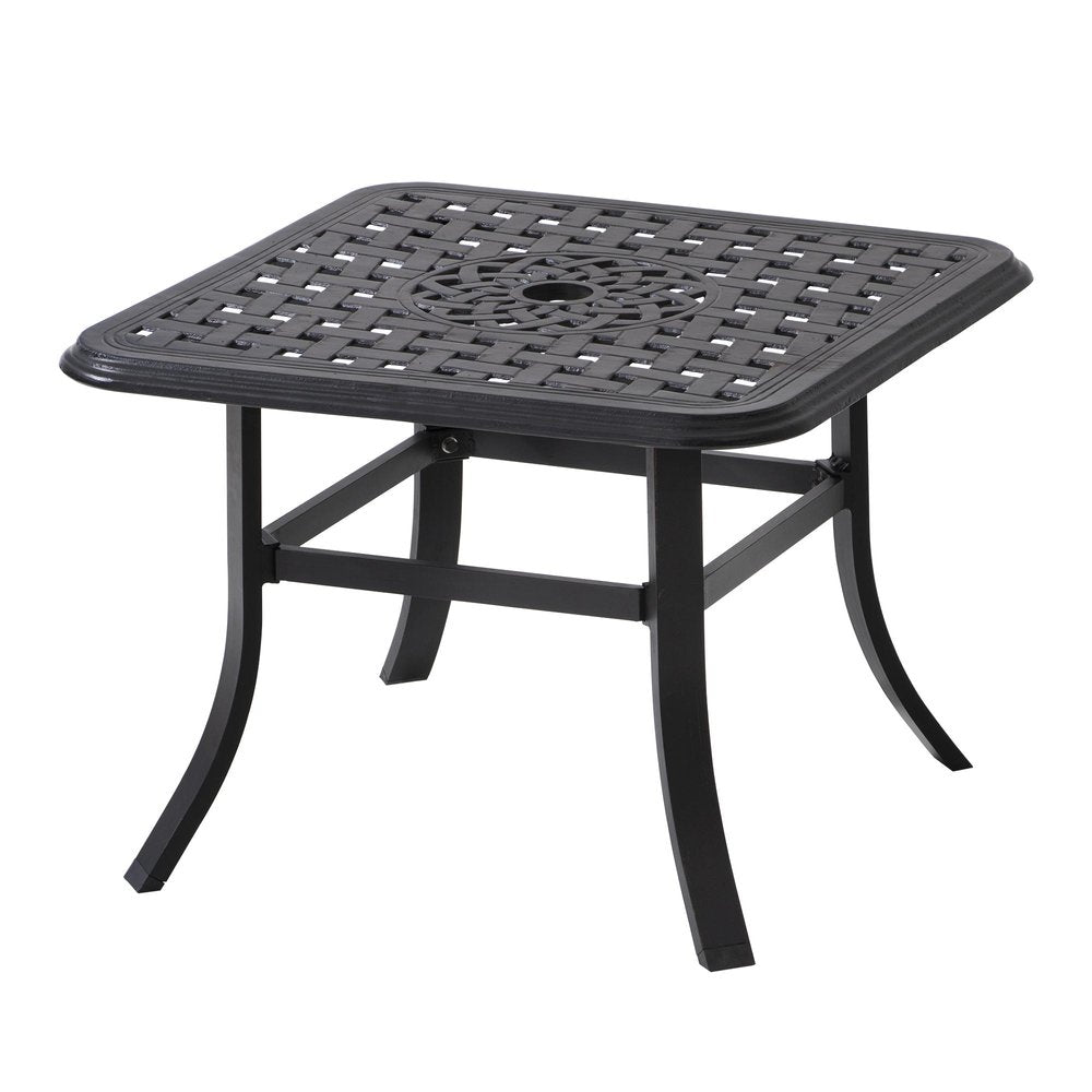24" Black Square Metal Outdoor Bistro Table with Umbrella Hole