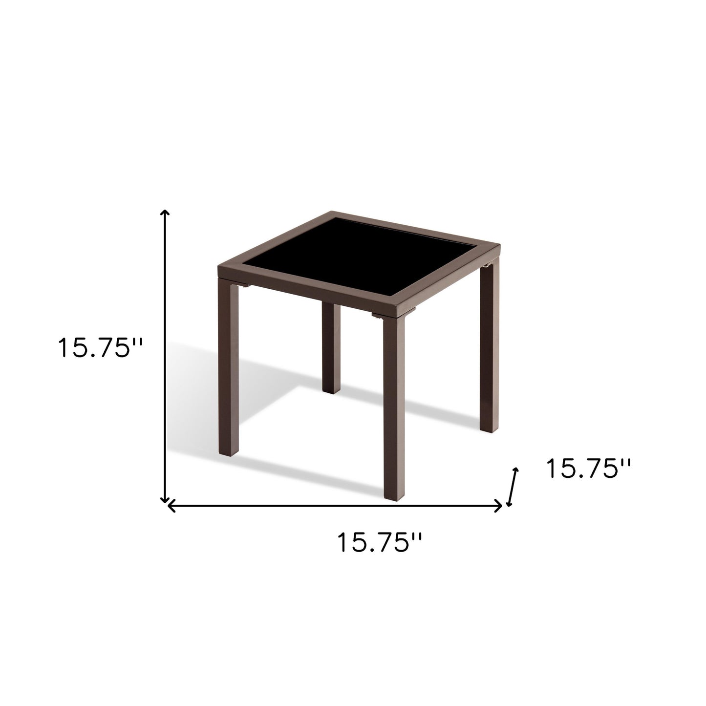 16" Black Square Glass Outdoor Side Table