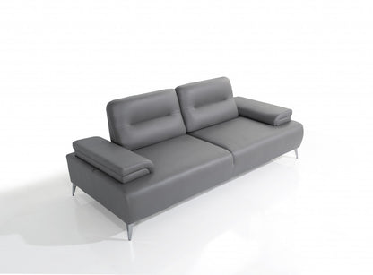 89" Light Gray Leather Convertible Sofa And Toss Pillows With Silver Legs