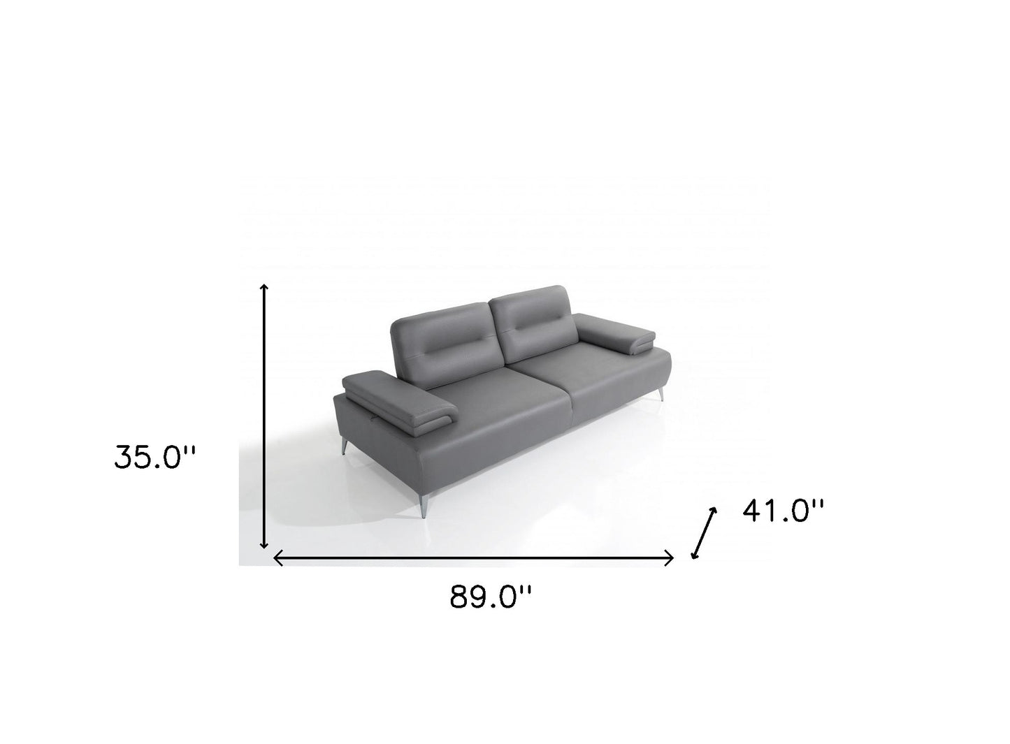 89" Light Gray Leather Convertible Sofa And Toss Pillows With Silver Legs