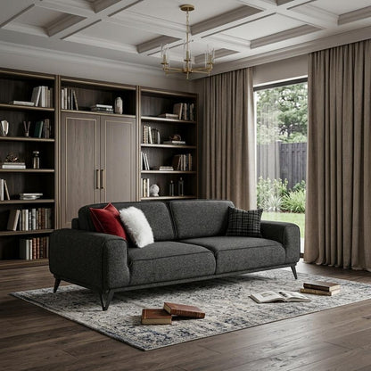 90" Dark Gray Linen Sleeper Sofa And Toss Pillows With Silver Legs