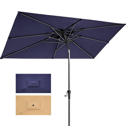 10' Navy Blue Polyester Rectangular Tilt Market Patio Umbrella