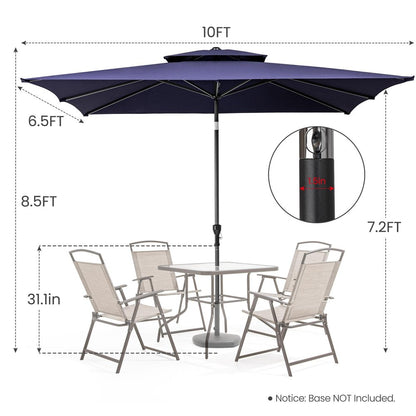 10' Navy Blue Polyester Rectangular Tilt Market Patio Umbrella