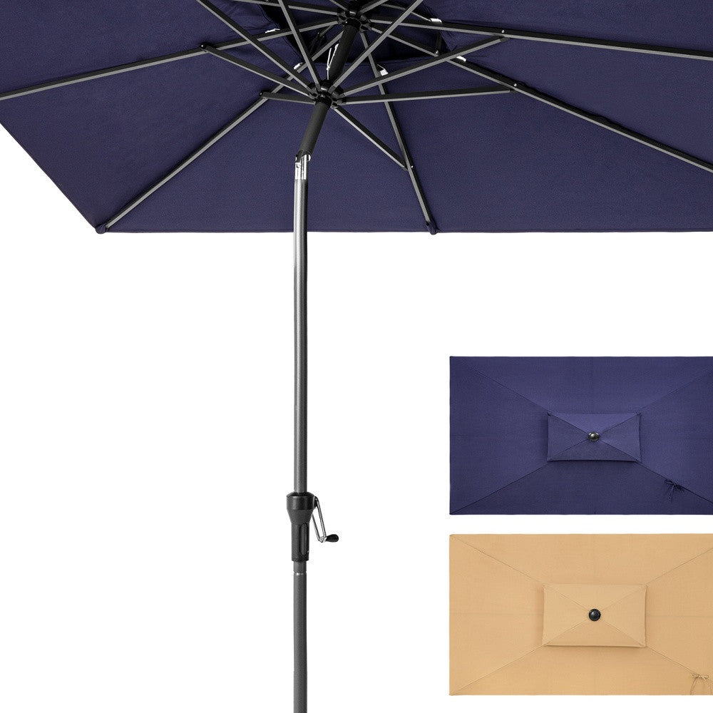 10' Navy Polyester Rectangular Tilt Market Patio Umbrella With Stand