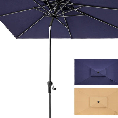 10' Navy Blue Polyester Rectangular Tilt Market Patio Umbrella