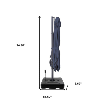 10' Navy Blue Polyester Square Tilt Cantilever Patio Umbrella With Stand