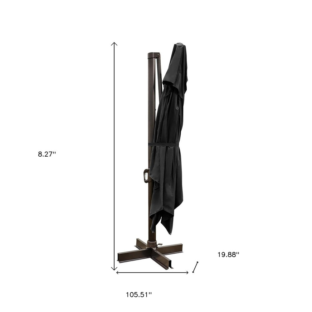 8" Black Polyester Rectangular Tilt Cantilever Patio Umbrella with Stand