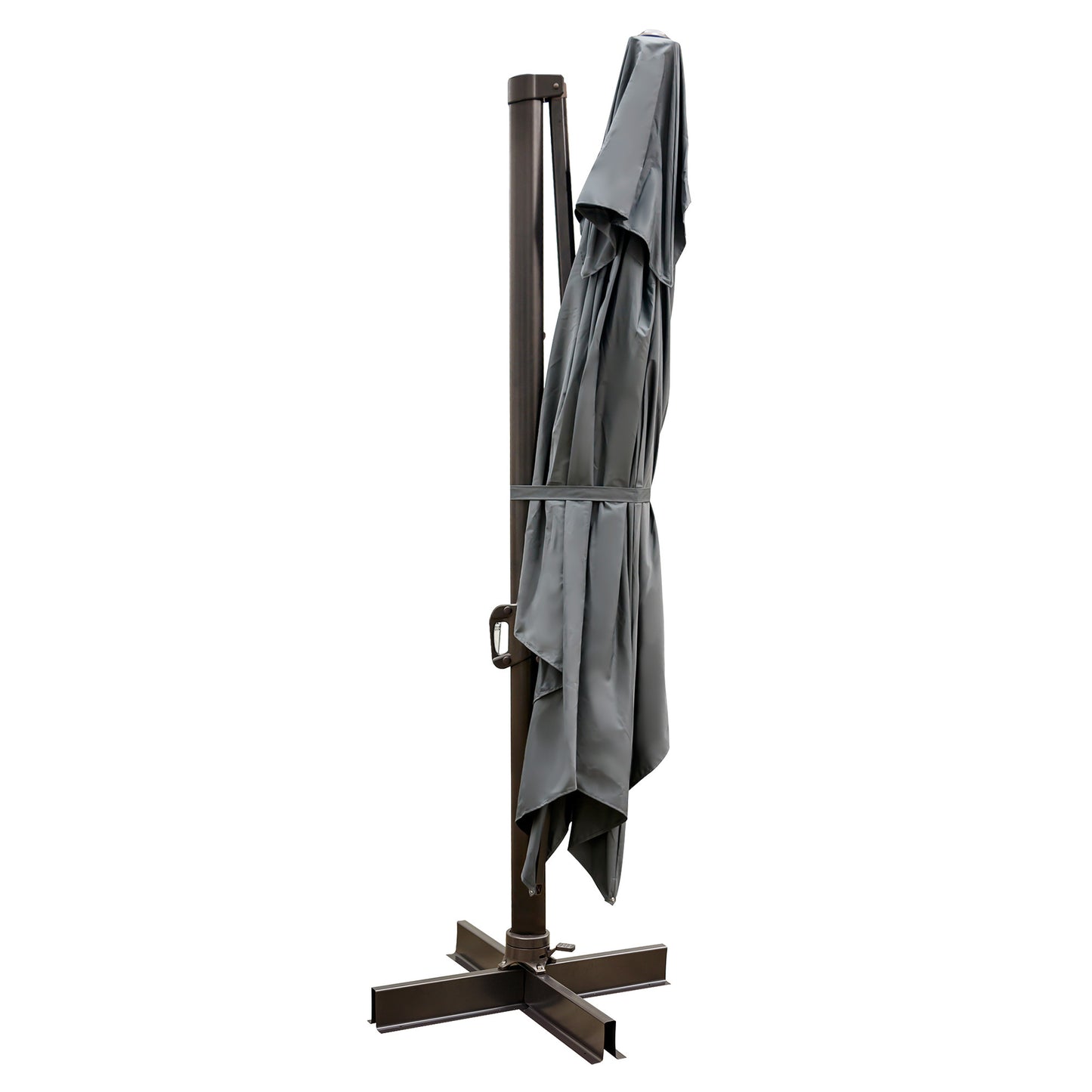 113" Dark Gray Polyester Rectangular Tilt Cantilever Patio Umbrella With Stand