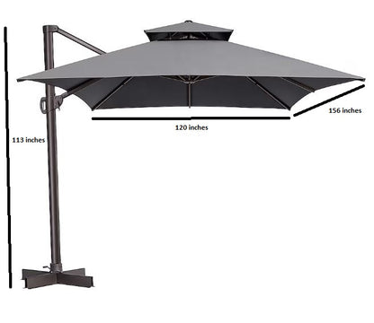 113" Dark Gray Polyester Rectangular Tilt Cantilever Patio Umbrella With Stand