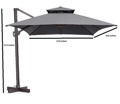 13' Gray Polyester Rectangular Tilt Cantilever Patio Umbrella with Stand