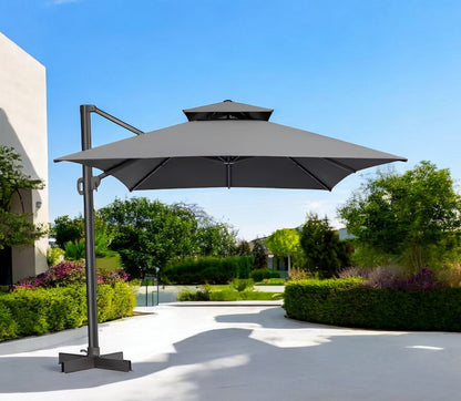 113" Dark Gray Polyester Rectangular Tilt Cantilever Patio Umbrella With Stand