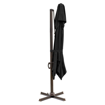 10' Black Polyester Square Tilt Cantilever Patio Umbrella with Stand