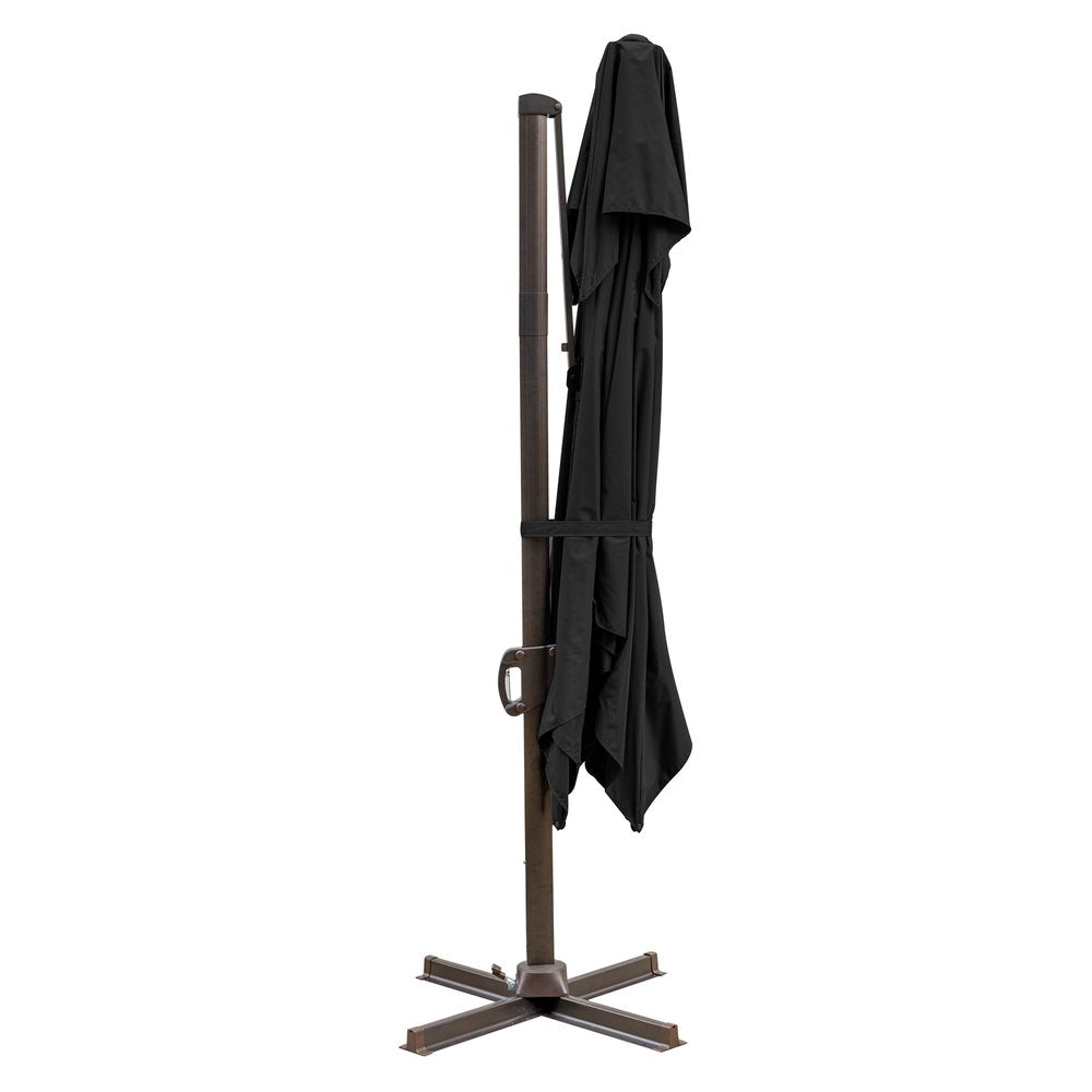 15" Black Polyester Square Tilt Cantilever Patio Umbrella with Stand
