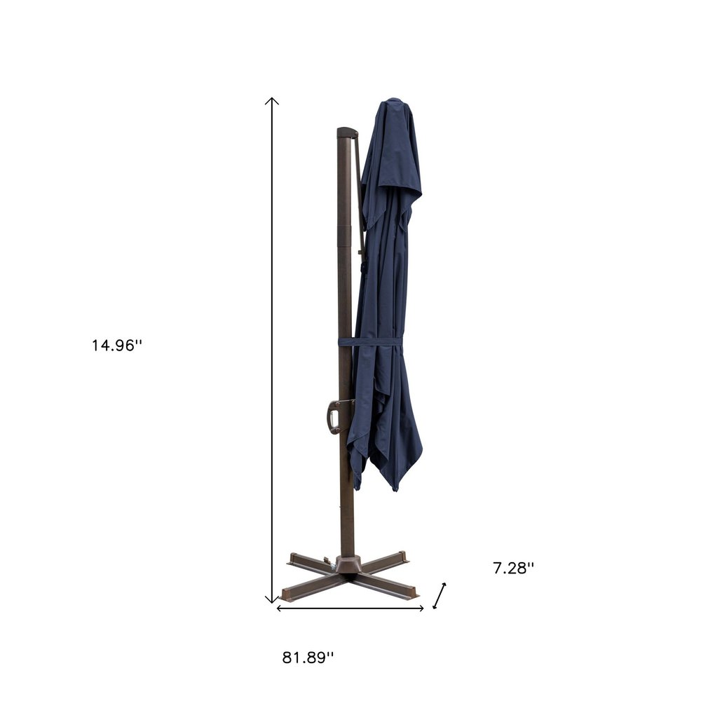 15" Navy Blue Polyester Square Tilt Cantilever Patio Umbrella with Stand