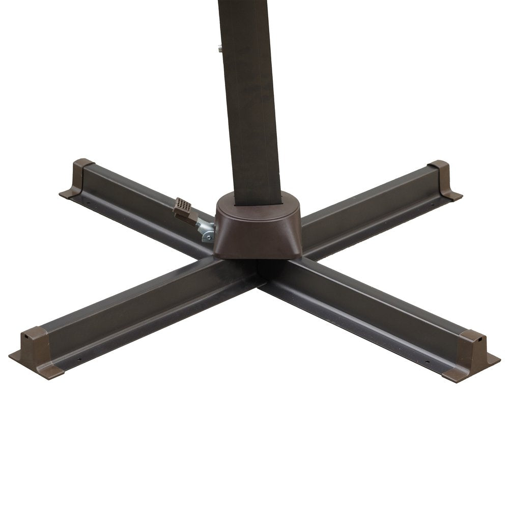 10' Tan Polyester Square Tilt Cantilever Patio Umbrella with Stand