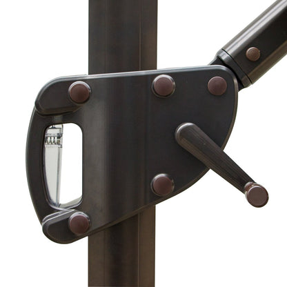 10' Tan Polyester Square Tilt Cantilever Patio Umbrella with Stand