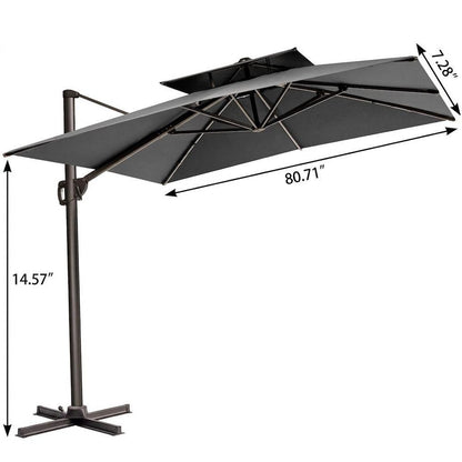 11' Gray Polyester Round Tilt Cantilever Patio Umbrella with Stand