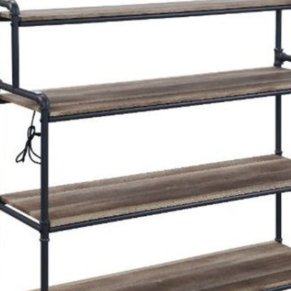 43" Brown and Black Metal Four Tier USB Bookcase