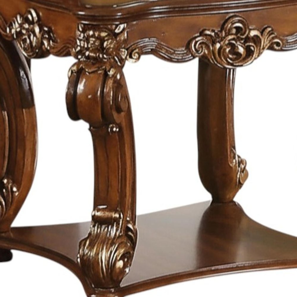 26" Cherry Manufactured Wood And Solid Wood Square End Table With Shelf