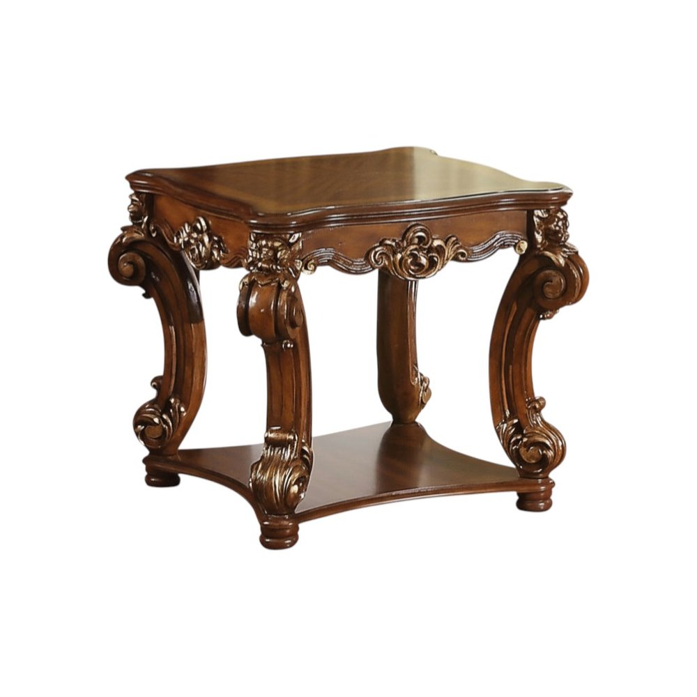 26" Cherry Manufactured Wood And Solid Wood Square End Table With Shelf