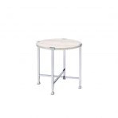 24" Chrome And White Oak Manufactured Wood And Metal Round End Table