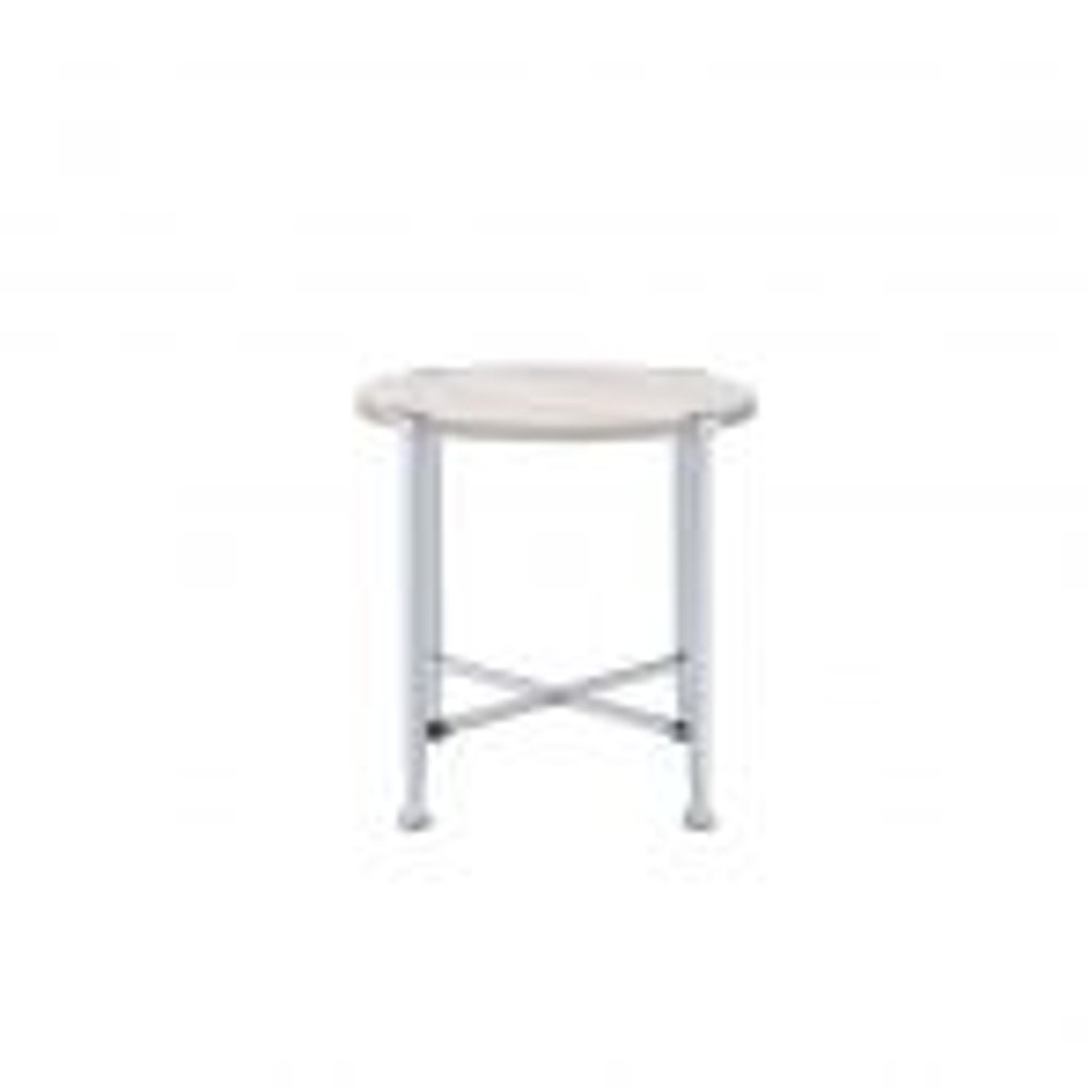 24" Chrome And White Oak Manufactured Wood And Metal Round End Table