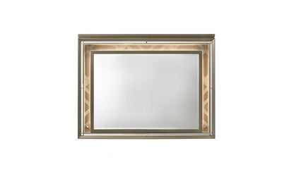 37" Champagne Lighted Wood Framed Mounted Dresser Mirror