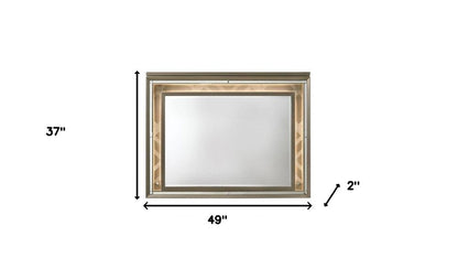 37" Champagne Lighted Wood Framed Mounted Dresser Mirror